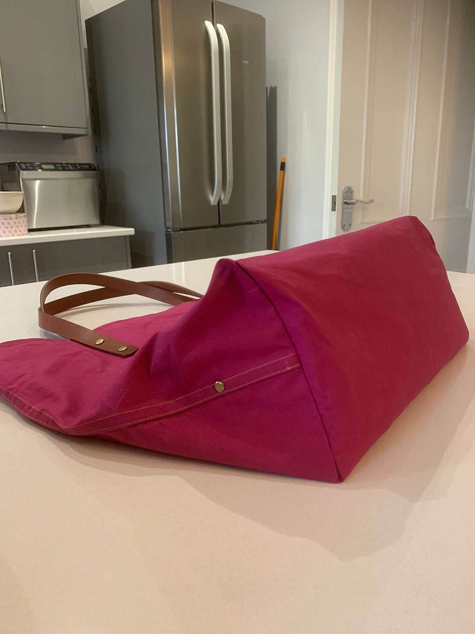 Thumbnail: Magenta Pink Double pocket Waxed Canvas Bag, Canvas Bag Shoulder Bag, Shopper, H