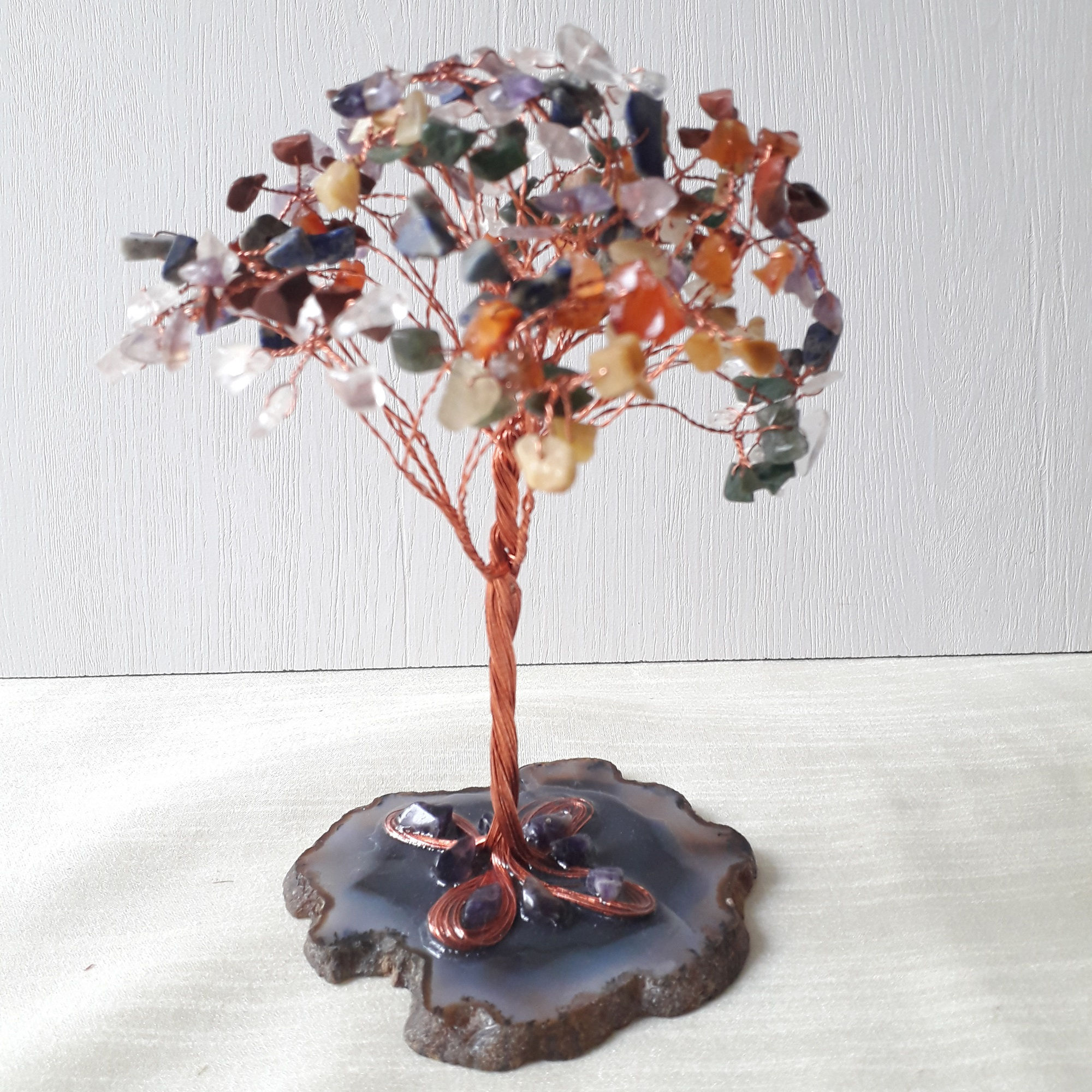 7 Chakra Copper Wire Wrapped Agate Slice Base