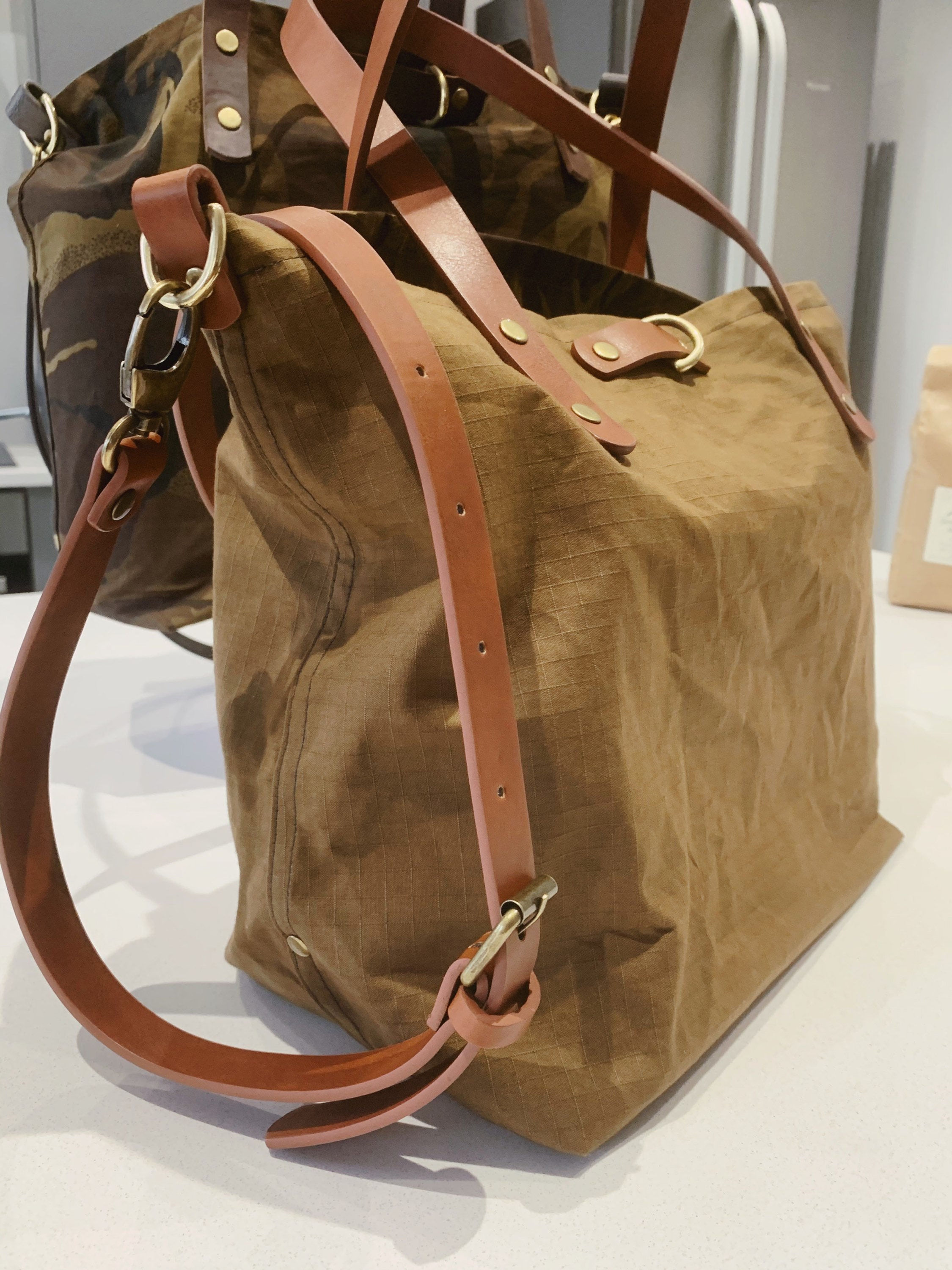 Tan Army camouflage Waxed Canvas Tote Bag, Canvas Bag Shoulder Bag, Shopper, Han