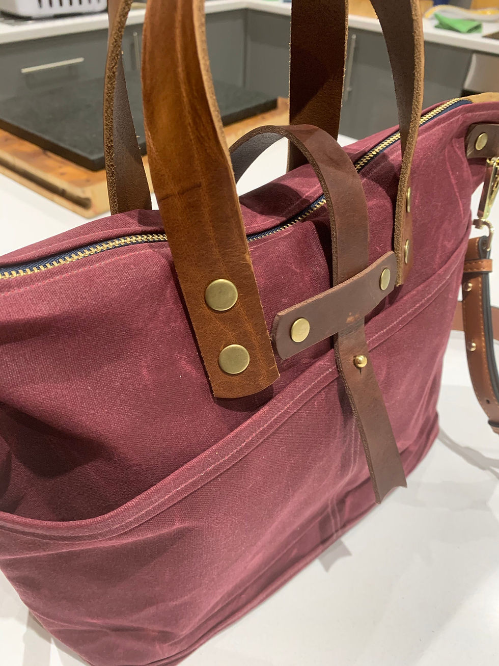 Thumbnail: Burgundy Waxed Canvas Tote Zipper Bag, Canvas Bag, Canvas Bag, Shoulder Bag, Sho