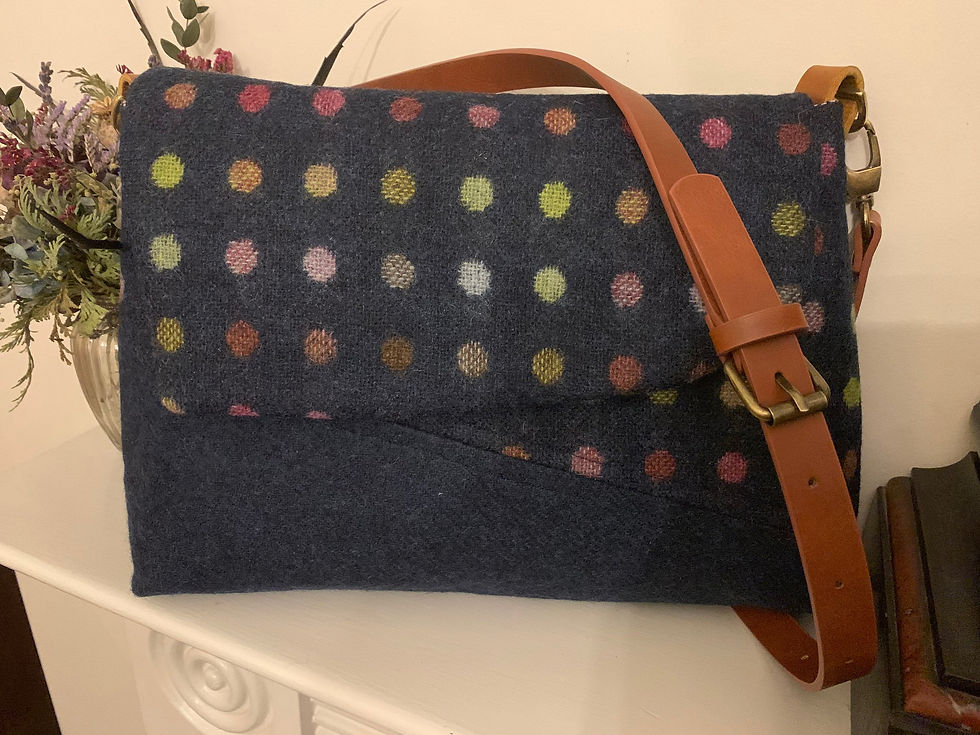 Thumbnail: Wool polka dot crossbody bag, gift, vegan leather, tweed bag