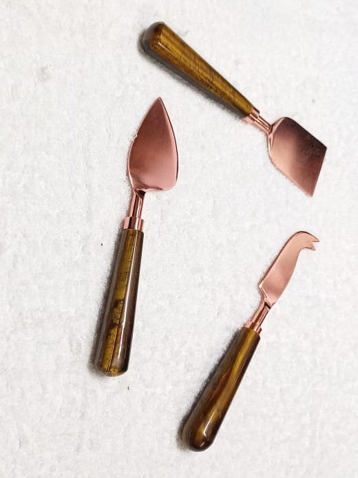 Thumbnail: Tigereye Agate Rose Gold Pelted Cheese Set Use For Kitchen  7 to 10inch