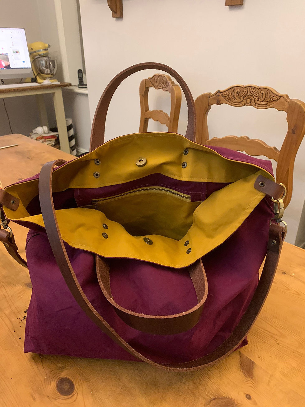 Thumbnail: Burgundy Waxed Canvas Bag, Canvas Bag Shoulder Bag, Shopper, Handbag, Christmas