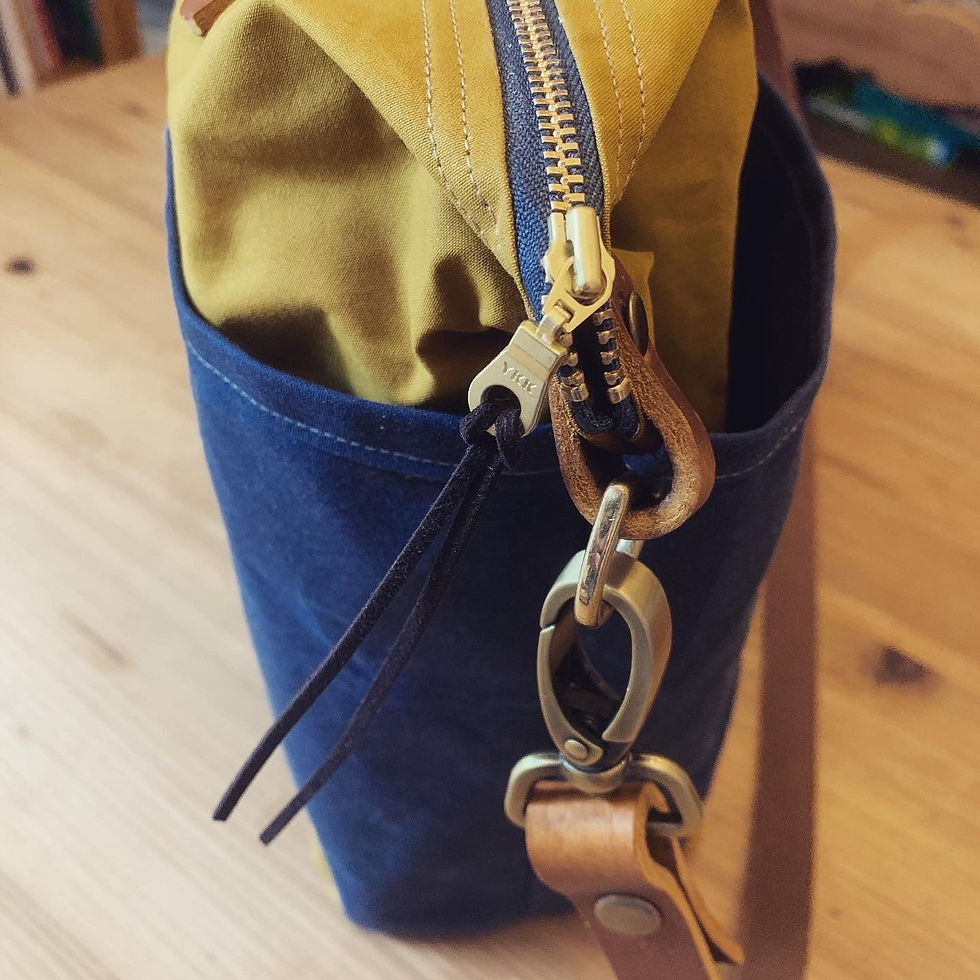 Thumbnail: Mustard and Blue Waxed Canvas Bag, Unisex Bag, work bag, birthday gift, shopping