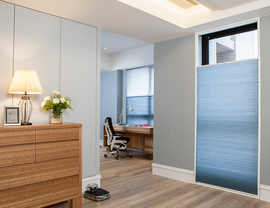 Blue Cellular Shades in Modern Home Office – Hands-On Home Services NJ