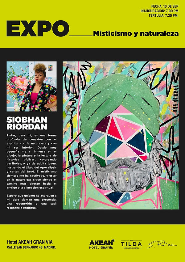 Exhibition poster with information about the artists next to a painting from the artisit. 