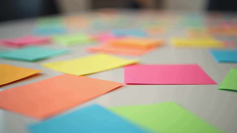 Close-up view of colorful flashcards spread out on a table