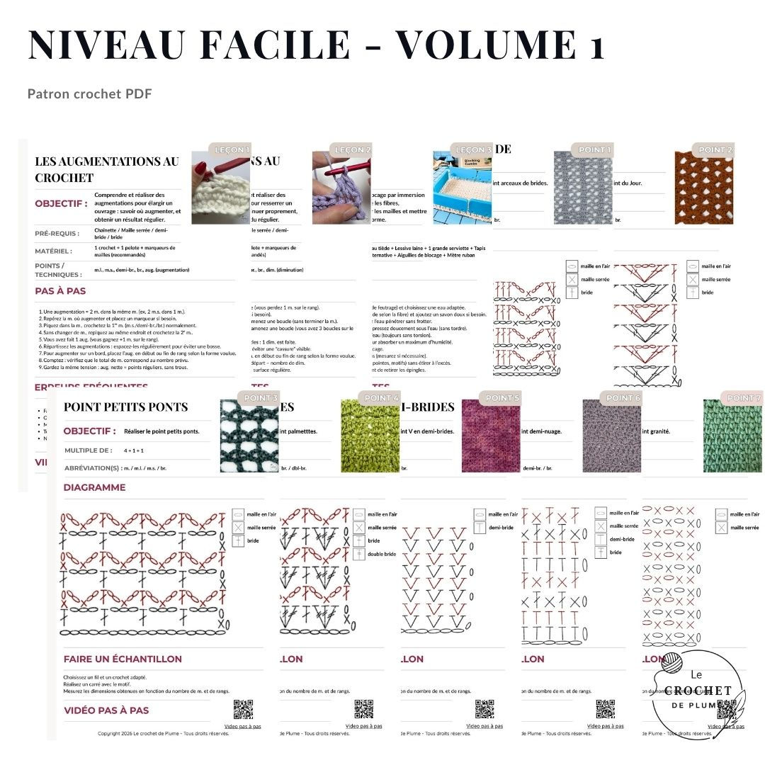 Volume 1 – Facile | Fiches crochet PDF : progresser (10 fiches + notice)