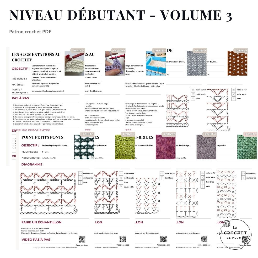 Volume 1 – Facile | Fiches crochet PDF : progresser (10 fiches + notice)