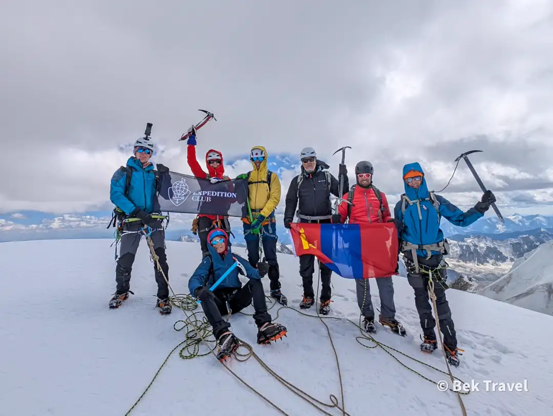 Bek Travel Guests at Khüiten Peak (4,374m)
