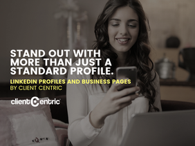 Lady on phone with tag saying stand out with more than a standard profile
