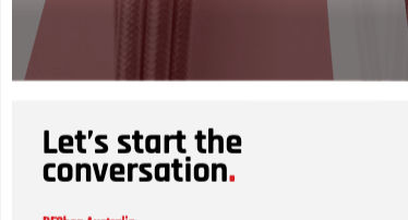 Text on a white background reads: "Let's start the conversation." RFShop contact info is listed below with website and ABN details.