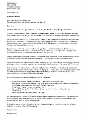 Sydney cover letter example