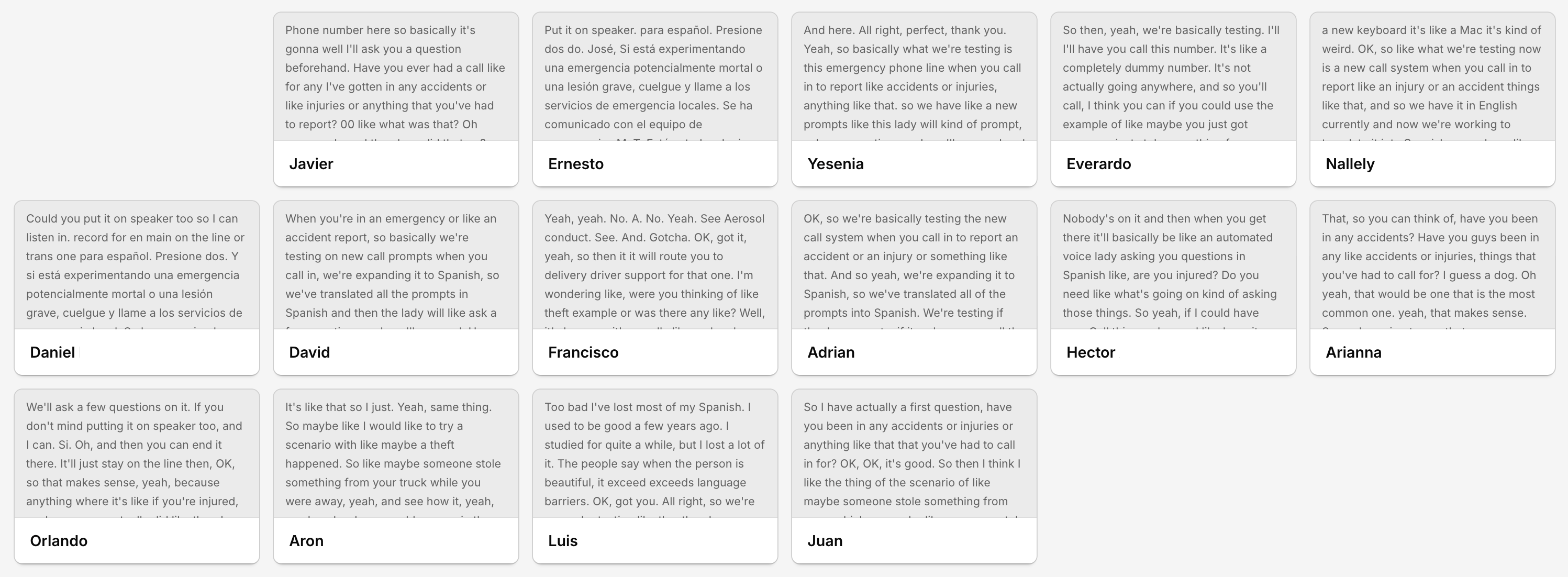 Collection of transcripts of Spanish usability testing participants