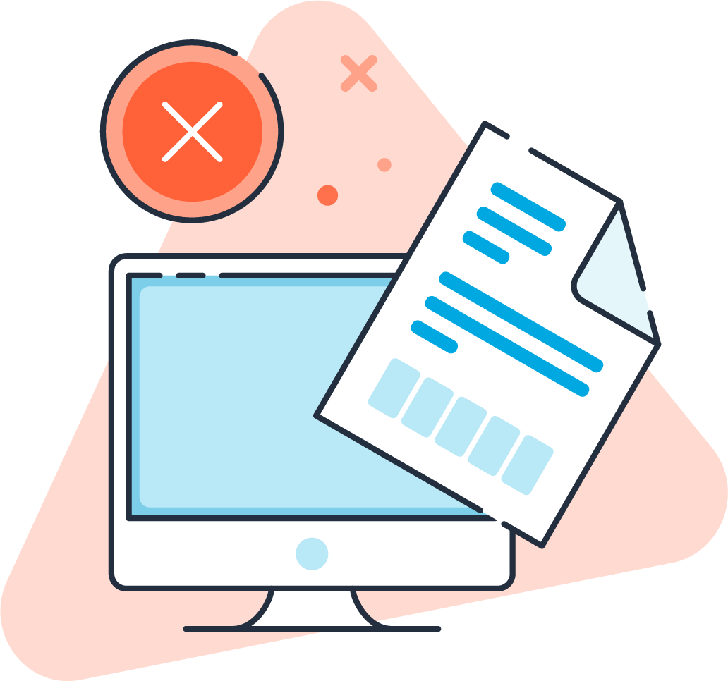 Illustration with a computer, document, and X