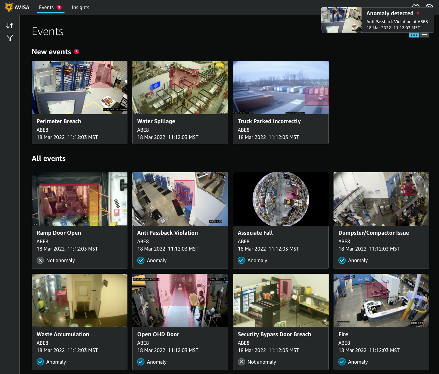 Prototype screen of video anomaly detection system