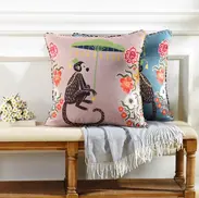 pillows, textiles, down, down pillows, monkeys, Chinoiserie 