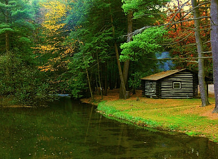 Log cambins along Clarion River Pennsylvania
