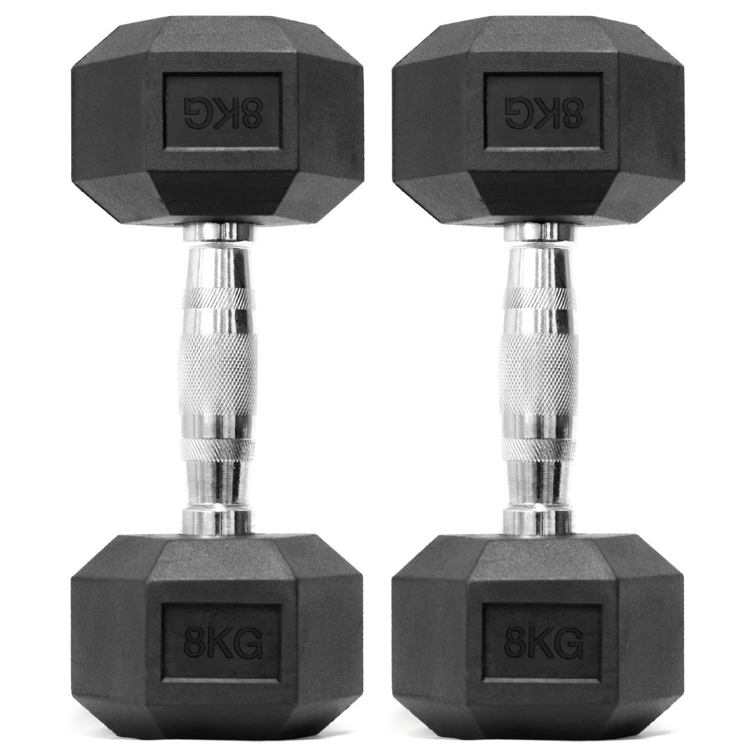 8KG Pair Hex Dumbbells Weights Set Cast Iron Pair Rubber Encased