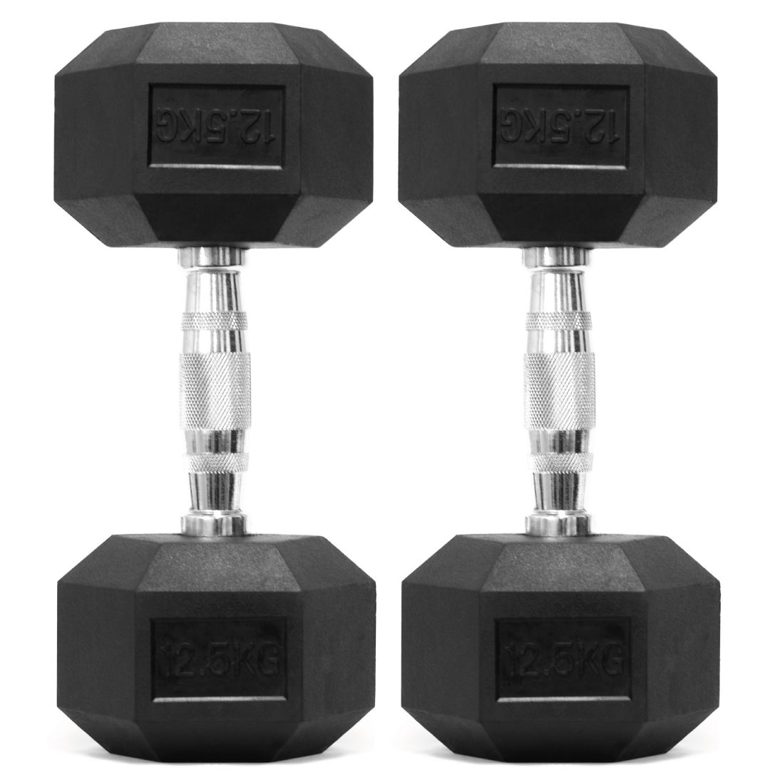 12.5KG Pair Hex Dumbbells Weights Set Cast Iron  Pair Rubber Encased