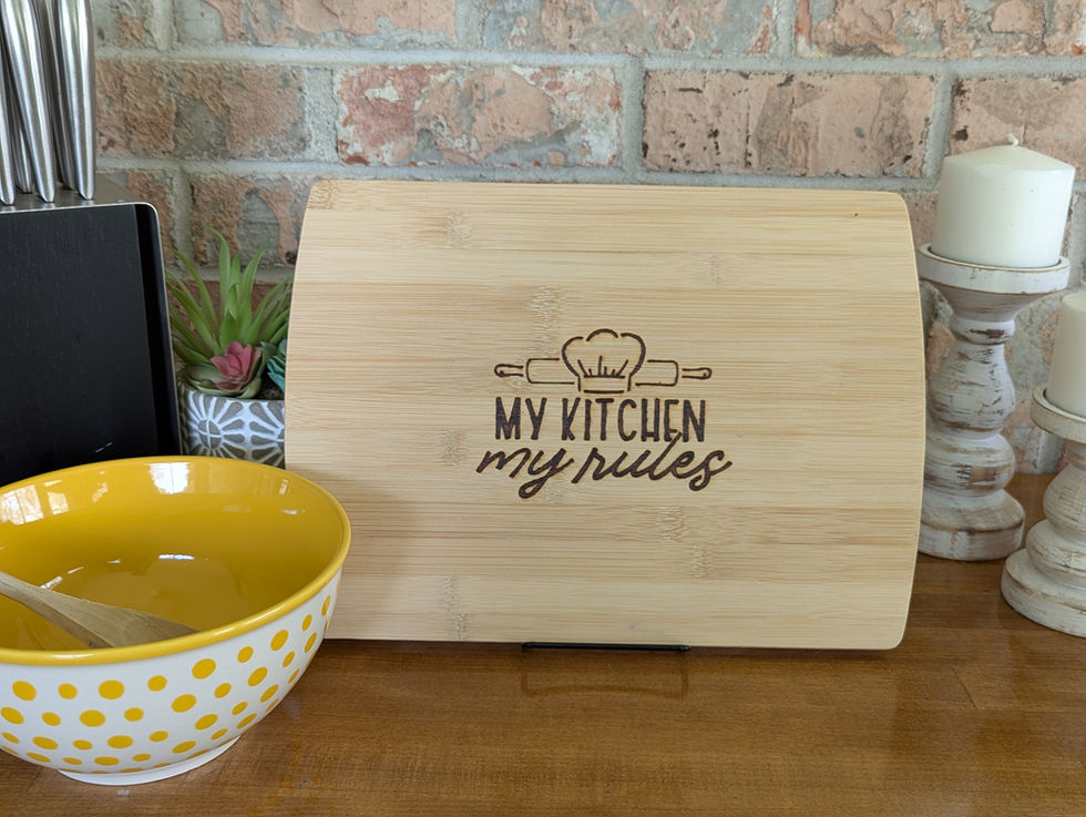 cutting board reads: My Kitchen, My Rules.