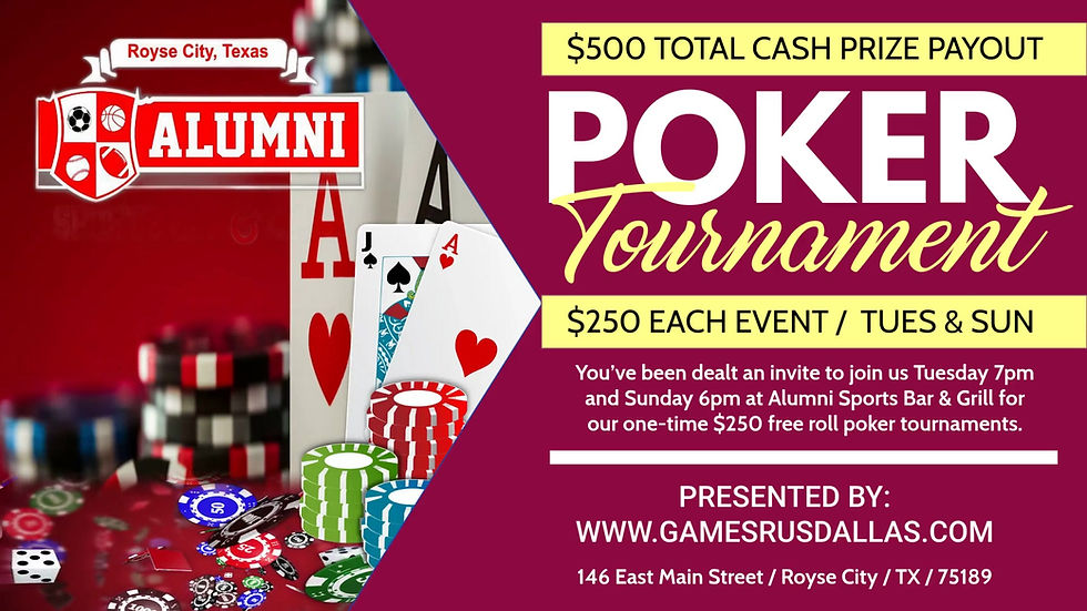 ($250 Cash) Alumni Sports Bar & Grill (Royse City)