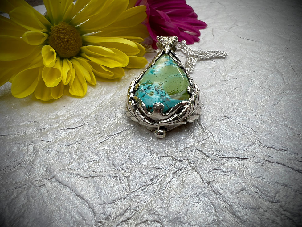 Thumbnail: Silver Feather Qingu Halo Polychrome Turquoise Pendant