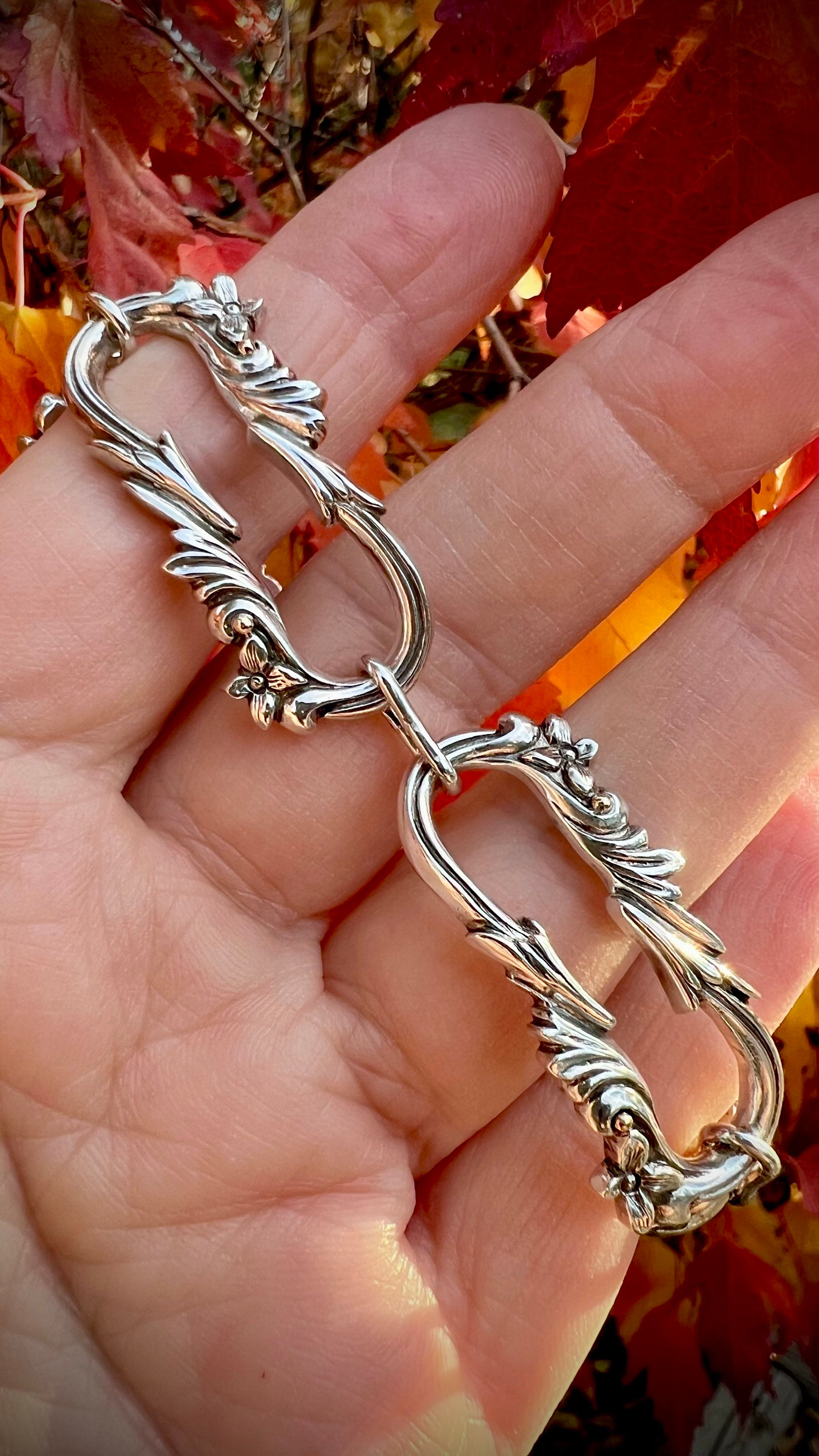 Handcrafted  Heavy 999 Silver Goddess  Paper Clip Bracelet Gold Accents