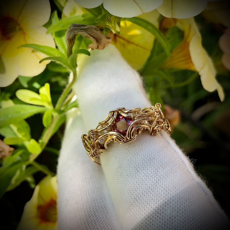 Thumbnail: Handcrafted Natural Spinel Ring with Faceted Crystals with 14/20 Gold Filled