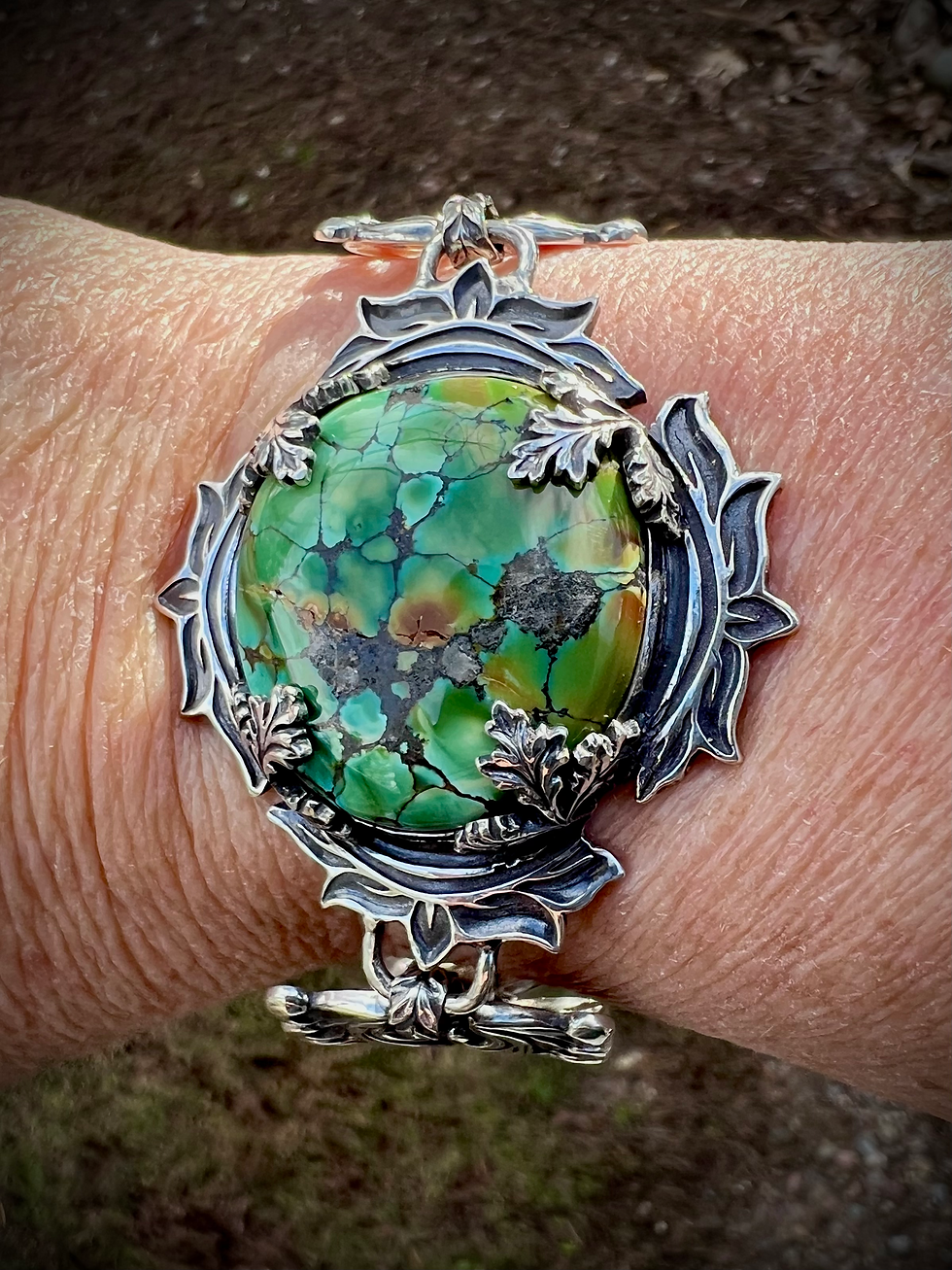Thumbnail: Statement Piece Handmade Silver Turquoise Open Links Bracelet & Nature Inspired
