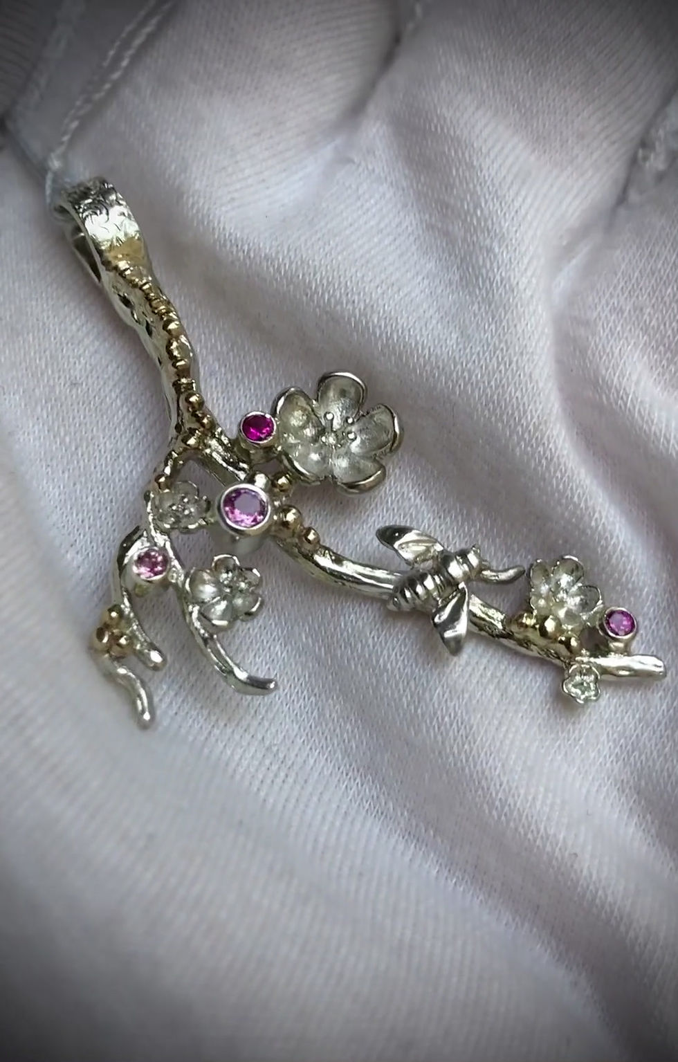 Thumbnail: Silver & Gold Accented Apple Blossom Bee Pendant