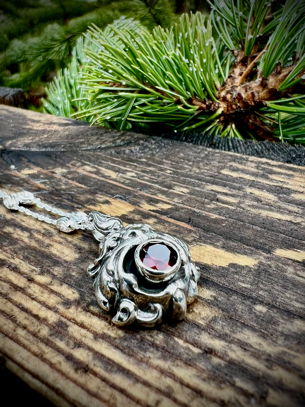 Thumbnail: Solid 999 Silver Protection Cute Gargoyle with  Blood  Garnet set in mouth.