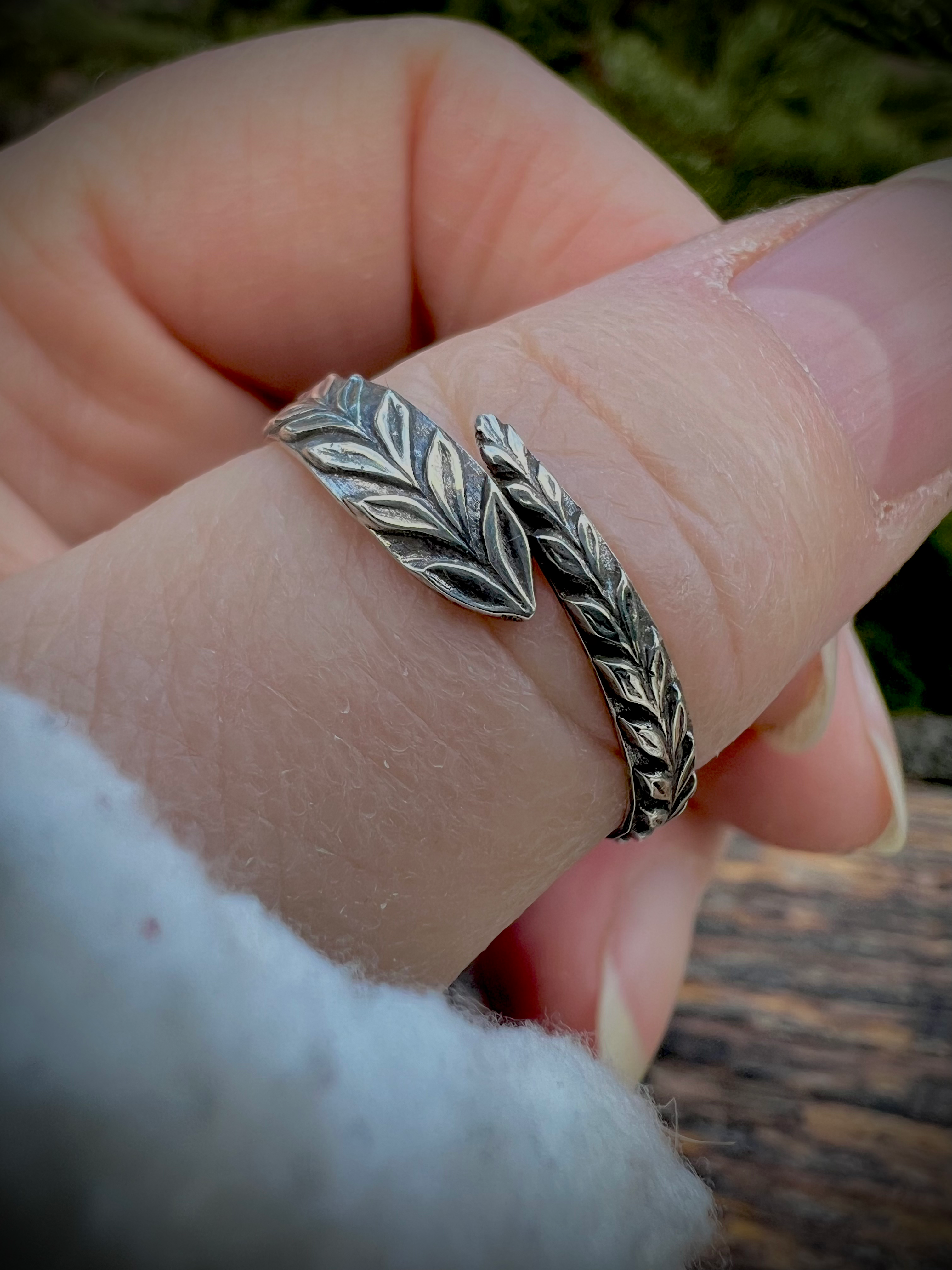 Handcrafted Laurel Bypass Ring Silver Made in Montana