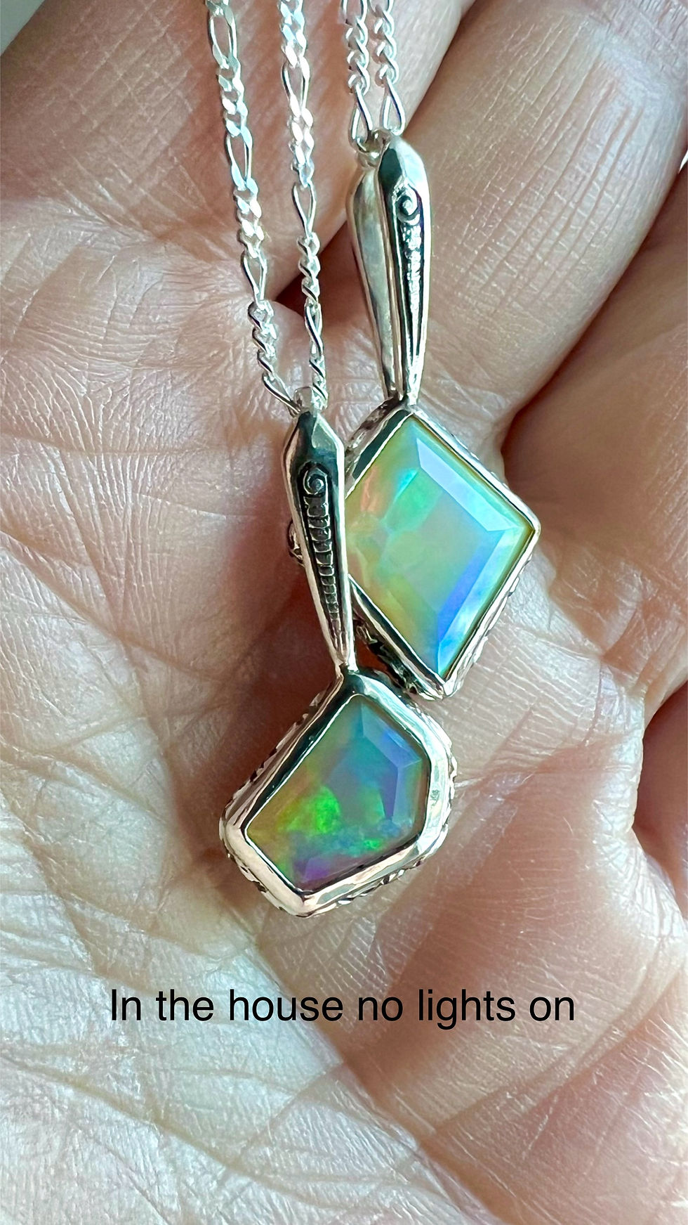 Thumbnail: Handmade Minimalist Silver Faceted Welo Opal Necklace 