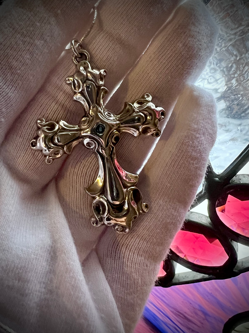 Thumbnail: Undulating Cross Solid Silver Montana Sapphire 