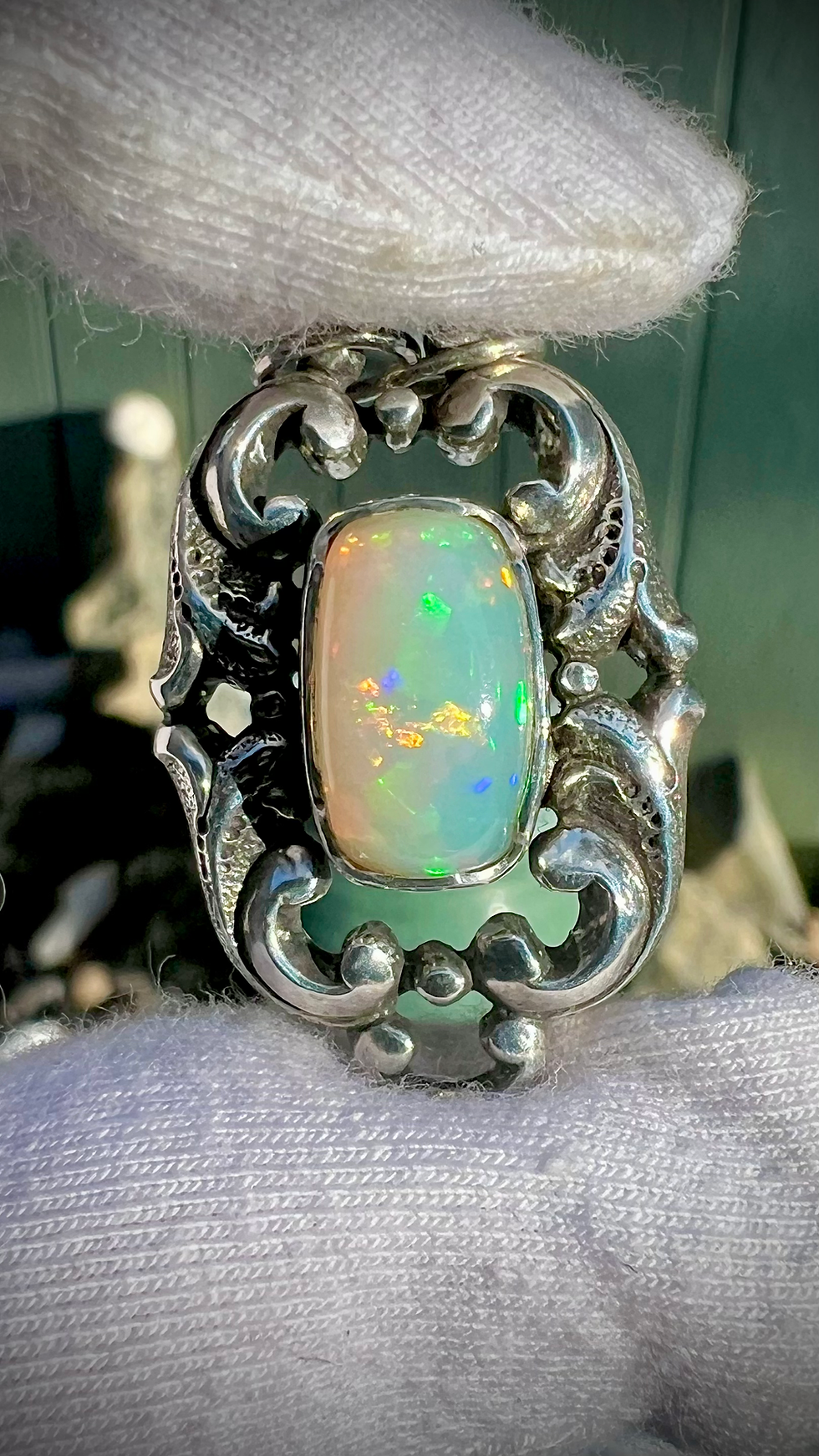 Thumbnail: Unique Handmade Silver Retro Design with a Large Gorgeous Welo Loaf Opal