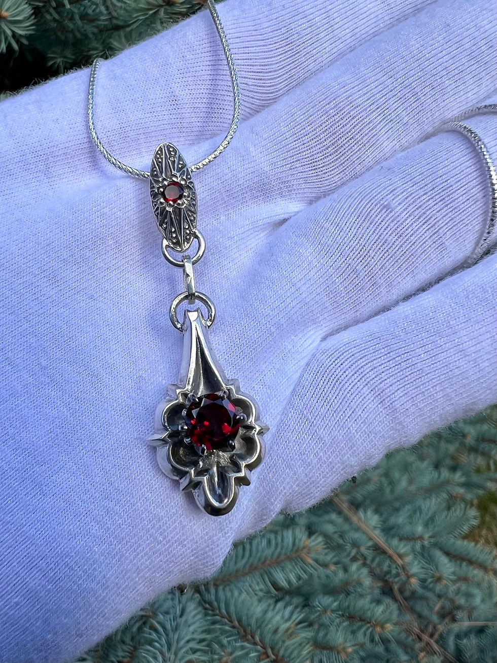 Thumbnail: Handcrafted Silver Pendants Retro Inspired Design with Garnet & Spinel Gems