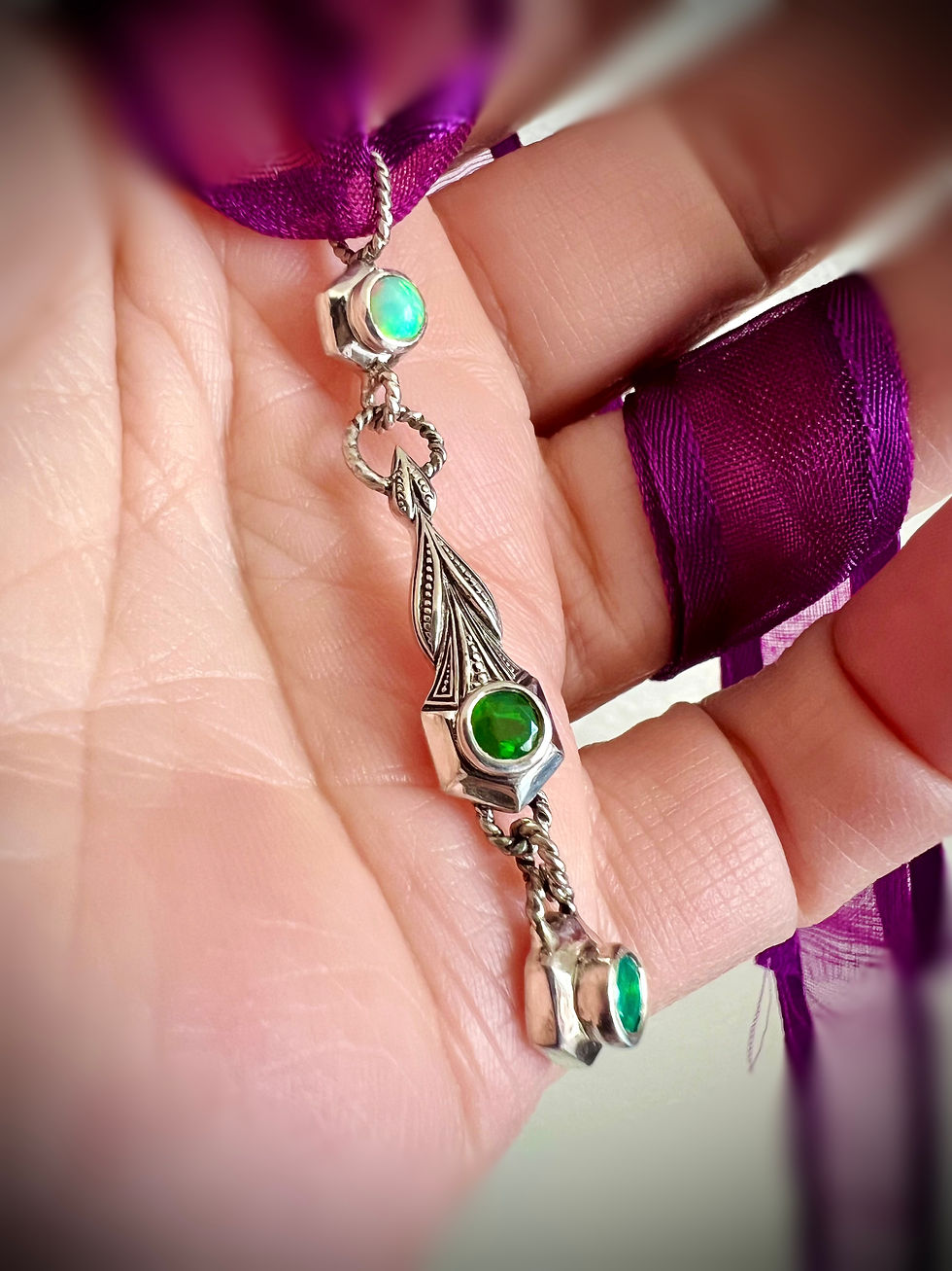 Thumbnail: Handcrafted Retro Opal Pendant and Earring Set 