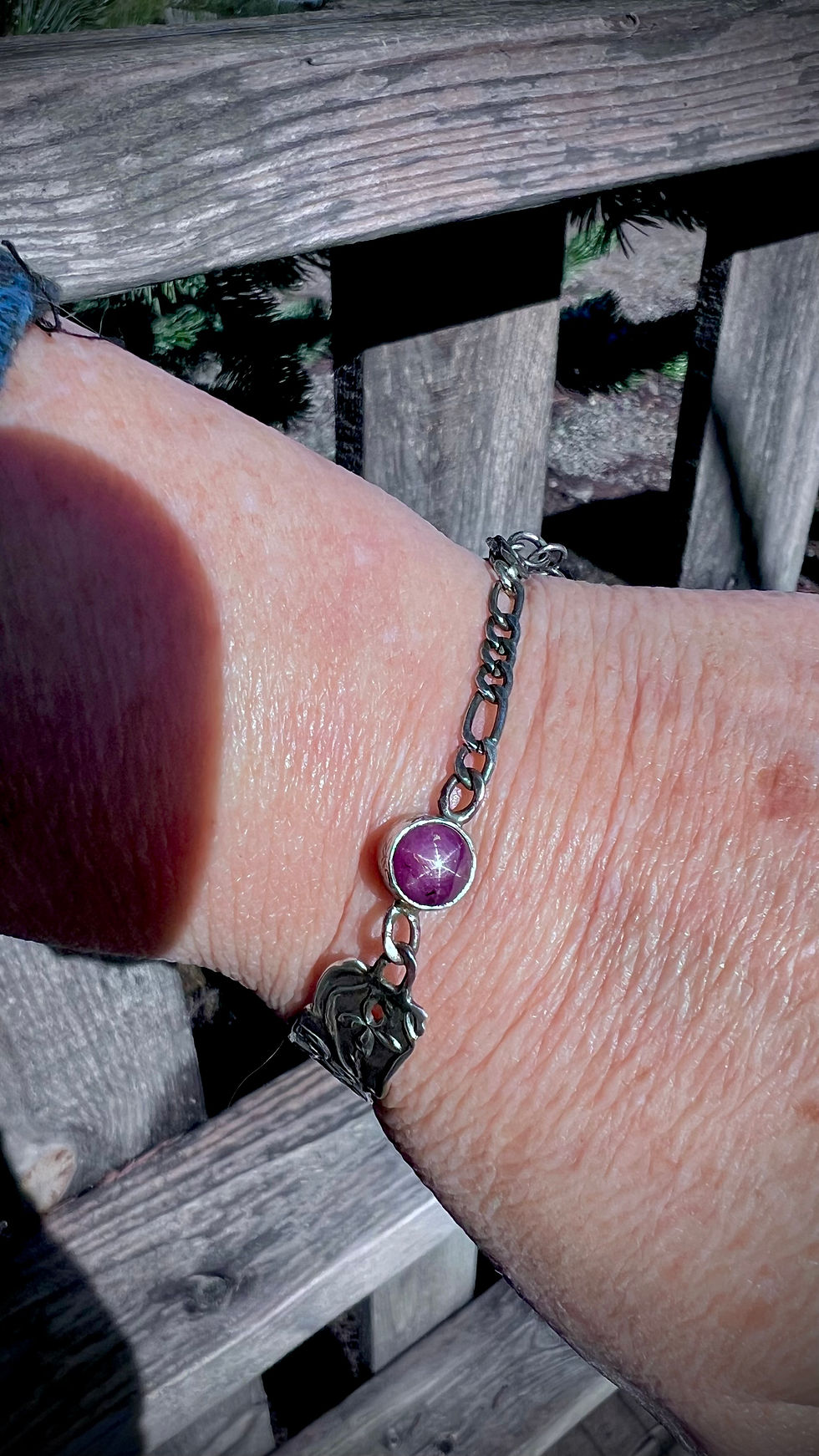 Thumbnail: Handcrafted Art Nouveau Silver Dragonfly Adjustable Bracelet with Star Ruby's