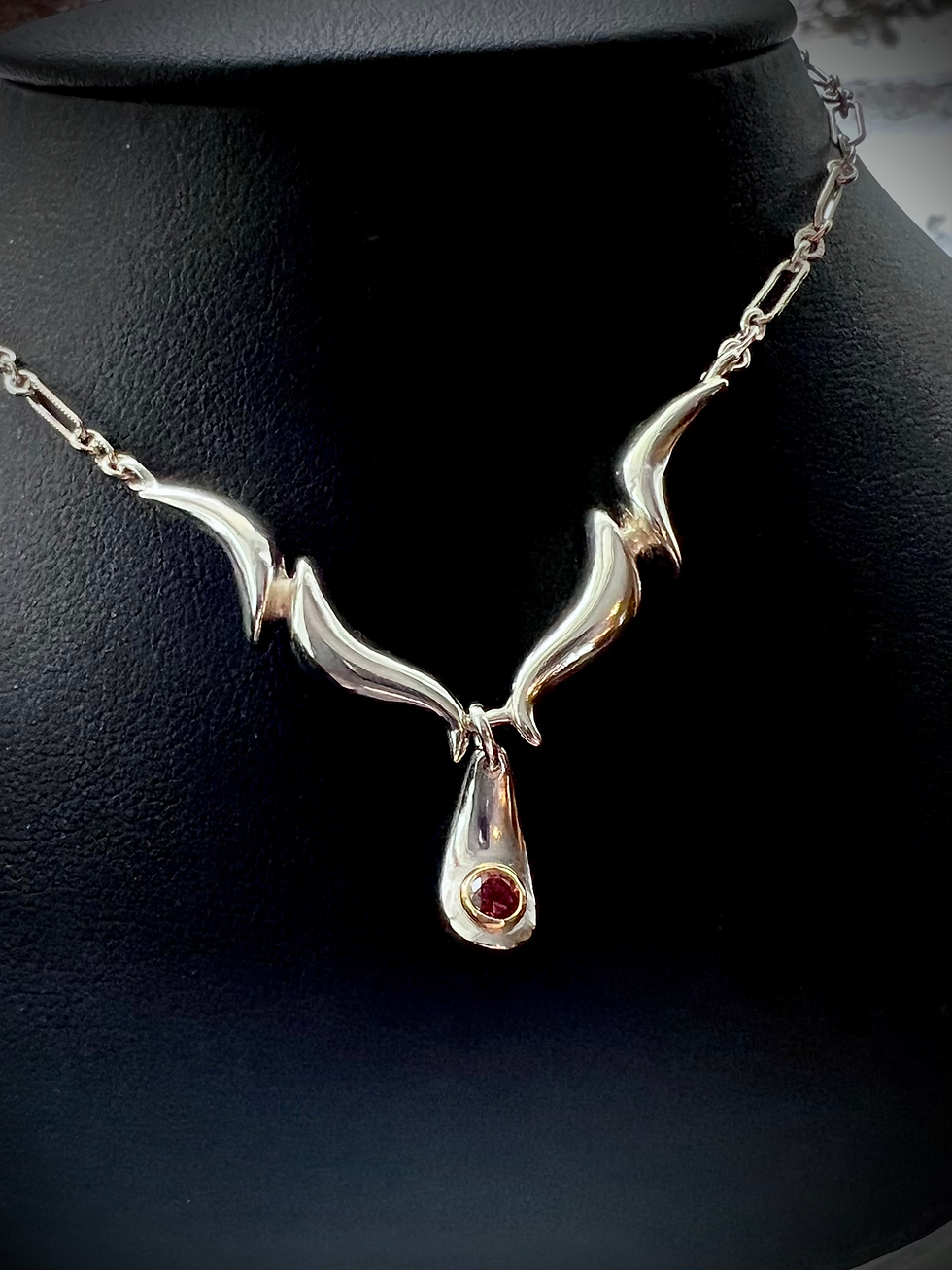 Thumbnail: Silver and Gold Custom Handmade Retro Design with a Fire Red Spinel Pendant