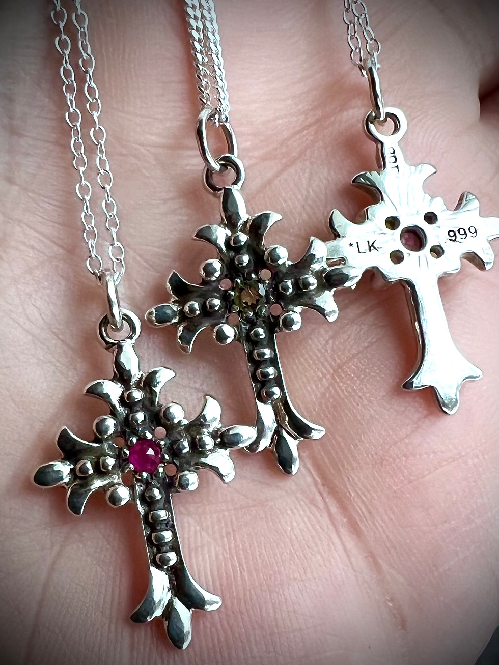 Thumbnail: Handmade Dainty Small Crucifix with Real Gem Options an  .925 Silver