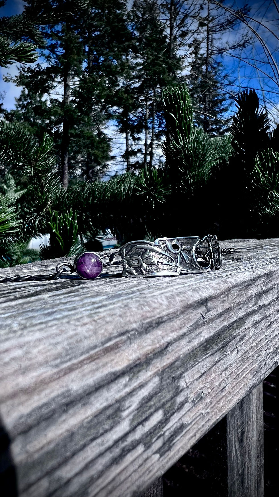 Thumbnail: Handcrafted Art Nouveau Silver Dragonfly Adjustable Bracelet with Star Ruby's