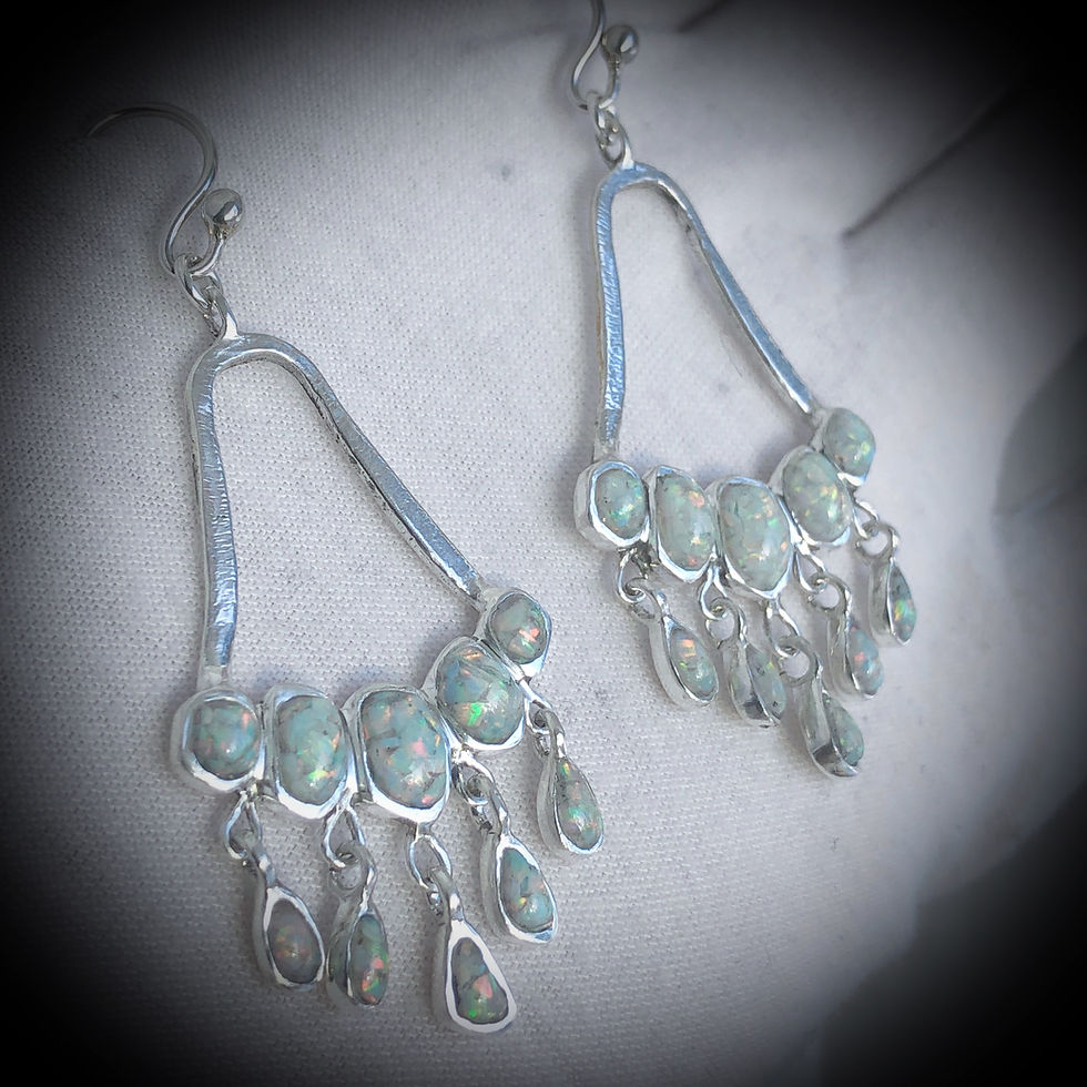 Thumbnail: Silver Kyocera Opal Chandelier Inverted Hoop Dangle Earrings