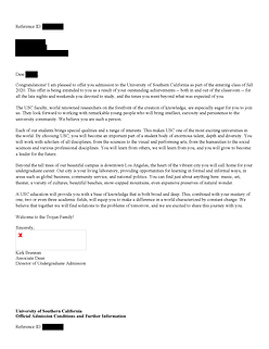 USC Acceptance Letter