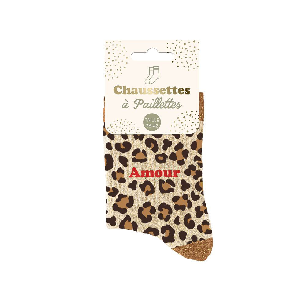 Chaussette à paillettes léopard AMOUR 