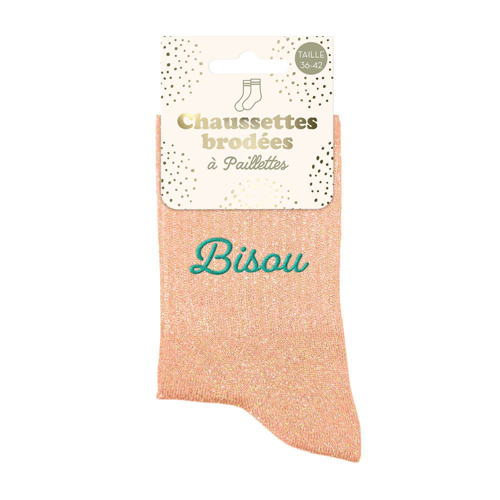 Chaussettes à paillettes brodé Bisous