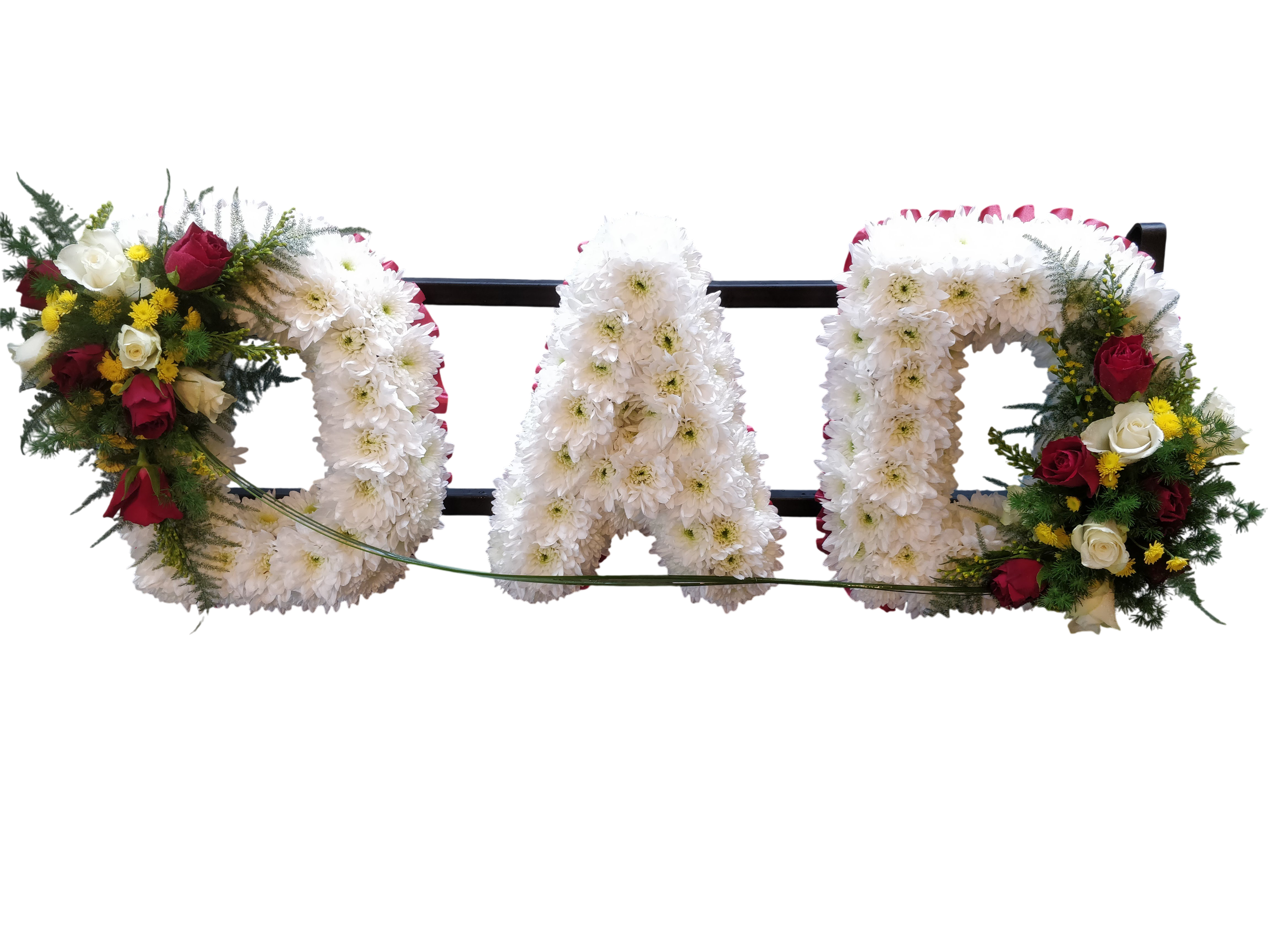 “DAD” Funeral Letters – White Base with Corner Clusters