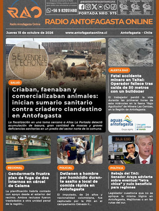 Portada N°975 de Radio Antofagasta Online para hoy jueves 15 de octubre de 2026