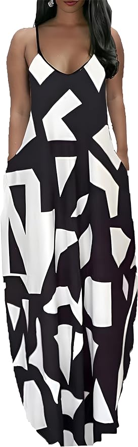 Womens Casual Fashion Sleeveless Plus Size Loose Long Sexy Maxi Dress with Pockets
