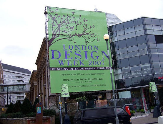 Advertising hung from scaffolding